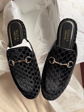 Gucci Nady Mini GG Velvet Granada Princetown Mules